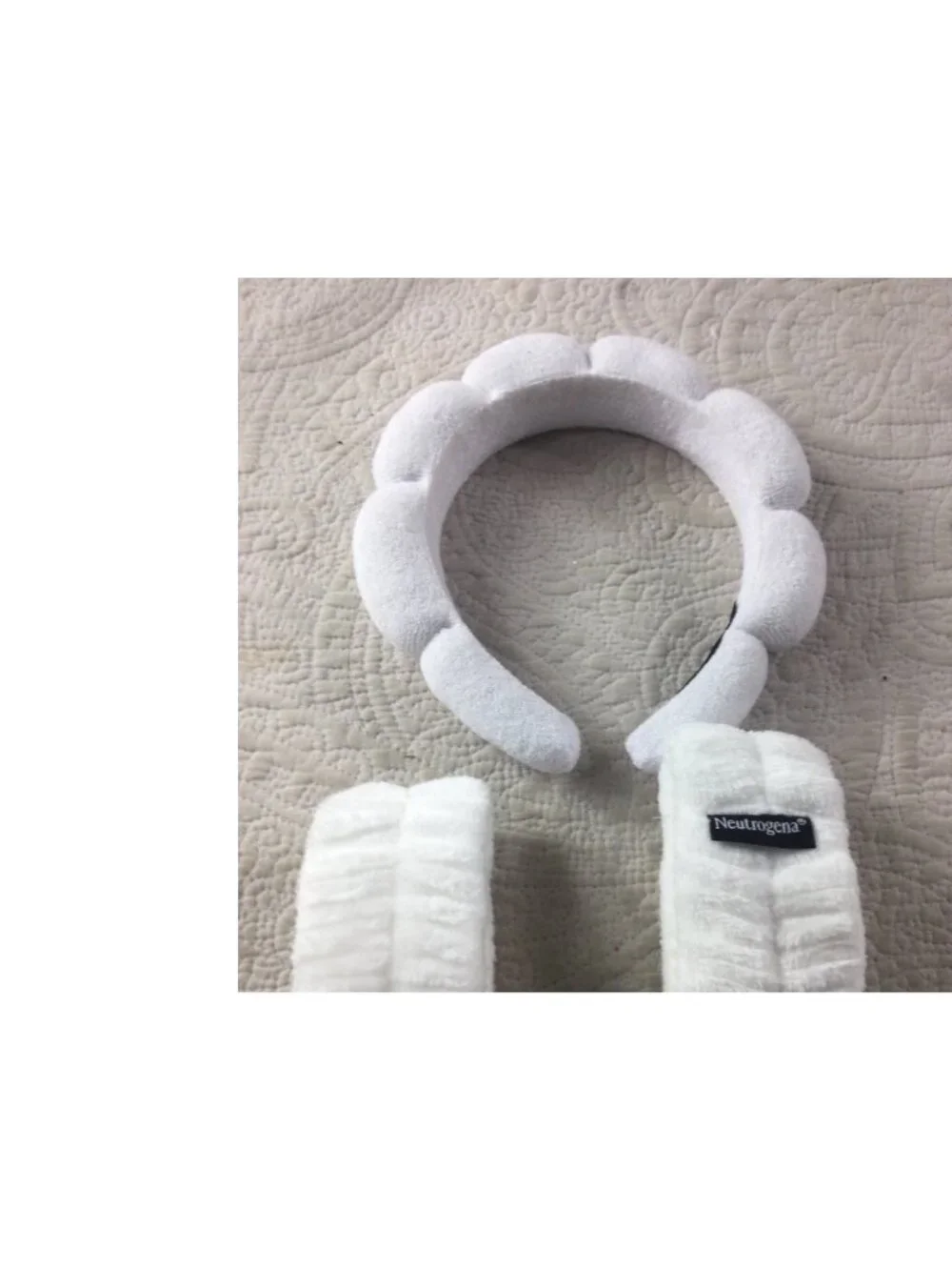 Neutrogena Spa Wired Headband*Wristbands Set*White Terry Cloth*Facial Care*NIP